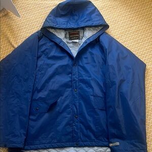 Royal Blue Raincoat with Hood and Zipper Closure